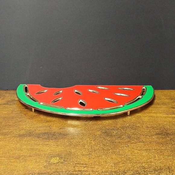 Watermelon Trivet WM Rogers Silver Plate Enamel Tarnish Resistant Japan 10.75" - Picture 4 of 6